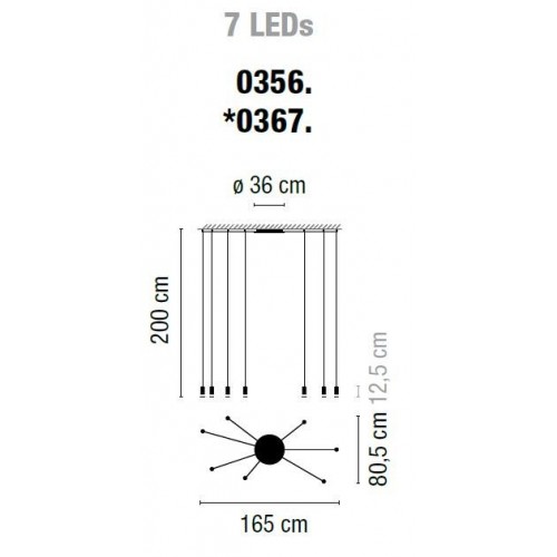 비비아 와이어플로우 프리폼 0356 7 LED PRESS-글라스 Diffusers Dali/1-10V/Push Dim 블랙 Vibia Wireflow Freeform 0356 7 LED Press-Glass Diffusers Dali/1-10V/Push Dim Black 04354