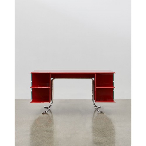 PH Furniture & Pianos Office Desk 크롬 Red Painted Polished 사틴 Matte Drawers 그린 레더 13262